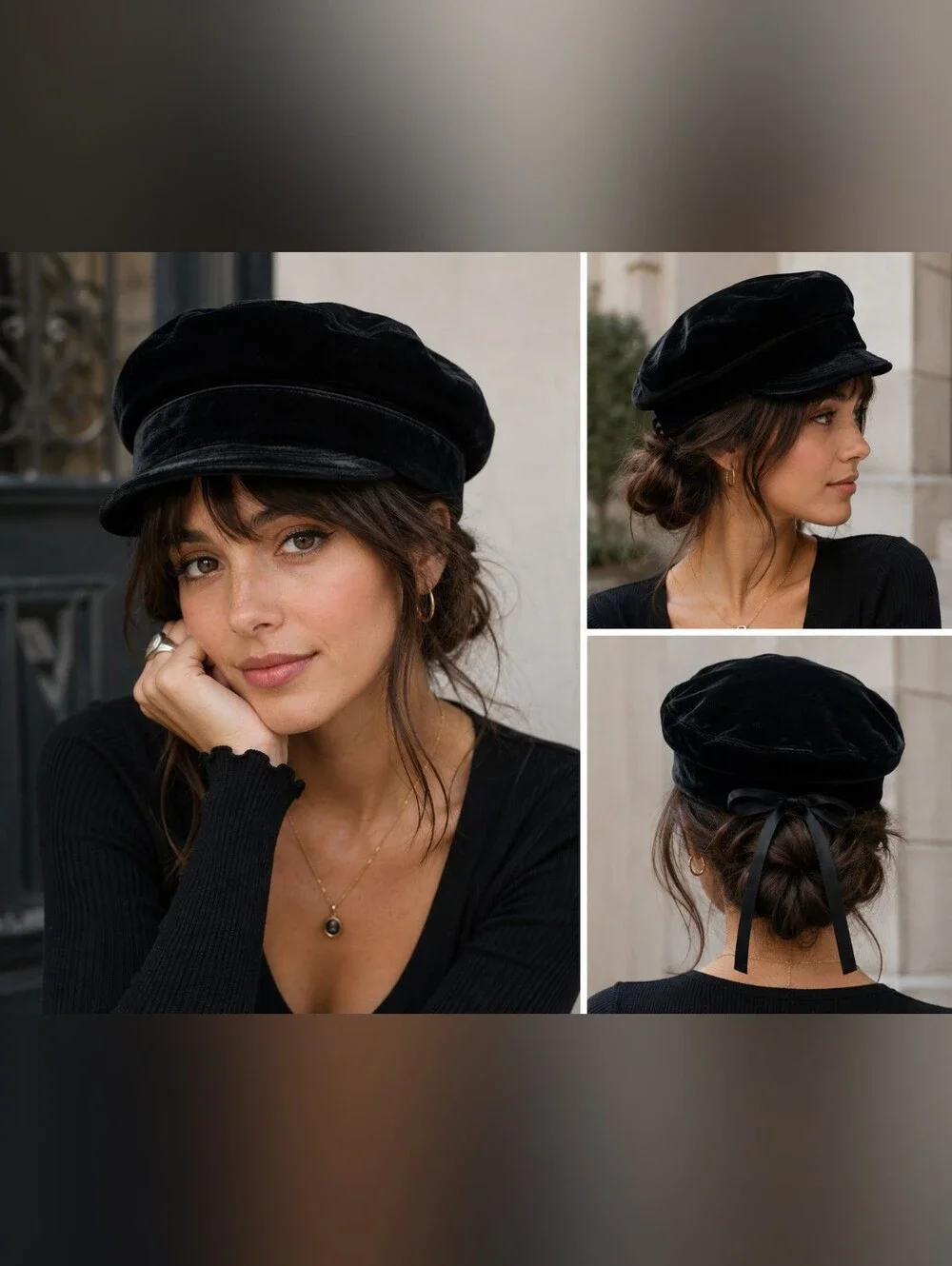 Black Velvet Captain / Newsboy Hat